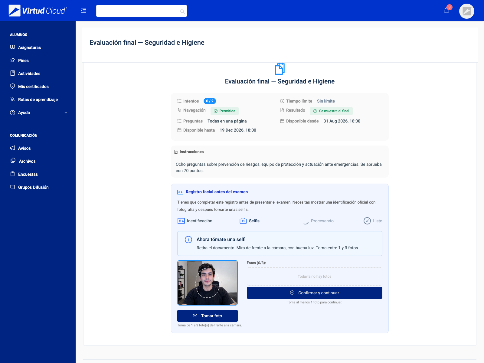 Student face enrollment before the exam