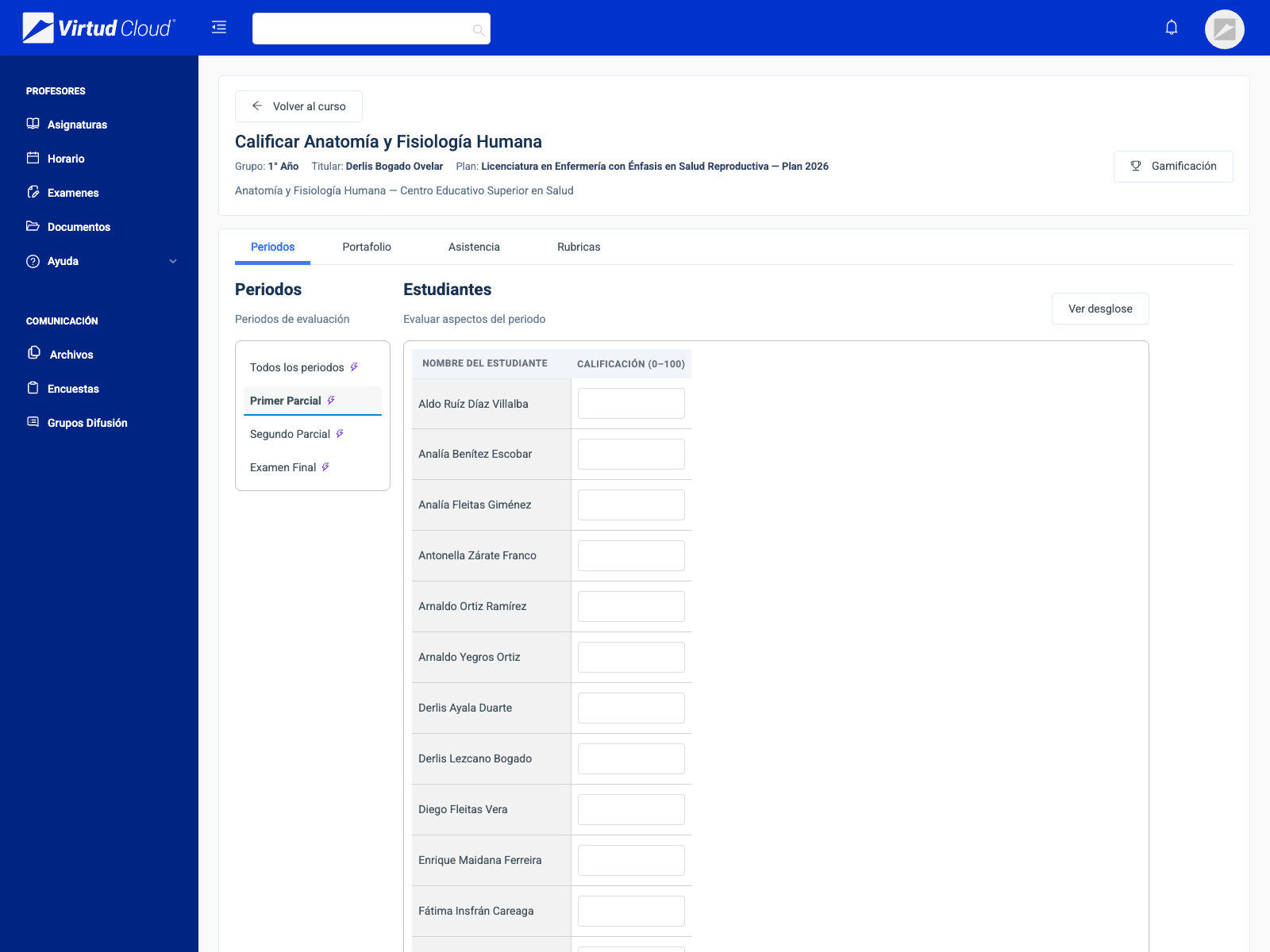 Student enrollment and tracking screen